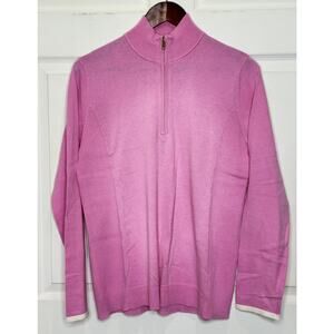 ALASHAN Pink Cotton Cashmere Pullover 1/4-Zip Mock Neck Sweater Size Large